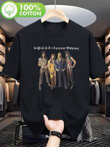 Camiseta con Estampado Vintage de la Banda Rebel Sweet - Estilo con Estampado de Miembros de la Banda, Camiseta Casual de Cuello Redondo Suave, Adecuada para Conciertos, Uso Diario y Eventos - Negro - Ver 1