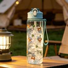 1pc 750ml Cartoon Animal Pattern Printed Summer Water Bottle With Straw, Suitable For Sports, Outdoor, Home, Office, School, Portable Gift Cup - Multicolor - View 7