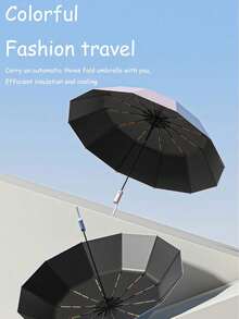 1PC Summer New 3-Fold Automatic Folding Umbrella, Double Ribs, Sun & Rain Umbrella, Extra Large Double Person Black Coating Sunshade Umbrella - As Shown - View 2