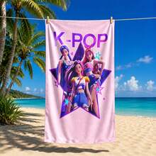 1 pieza Toalla de playa con estampado de grupo de chicas K-POP multicolor, material de microfibra, secado rápido, suave y absorbente, adecuada para baño, playa, piscina, gimnasio, toalla de baño versátil de uso múltiple - Negro - Ver 17