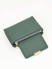 MINGYOU Fashion Soft Textured Handheld Short Wallet Zipper Coin Purse - Teal Blue - View 3