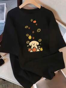 Camiseta de Verano 2026 de Algodón Puro, Holgada, de Cuello Redondo, Versátil, Cómoda, Casual, para Mujer, Juvenil, Moderna, de Manga Corta para Uso Diario - Negro - Ver 1