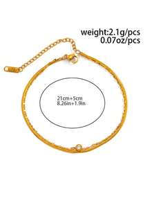 1pc Minimalist Versatile Stainless Steel 18K Gold Layered Zirconia Anklet, Suitable For Women's Daily Commute, Vacation, Travel, Versatile Jewelry - Gold - View 2