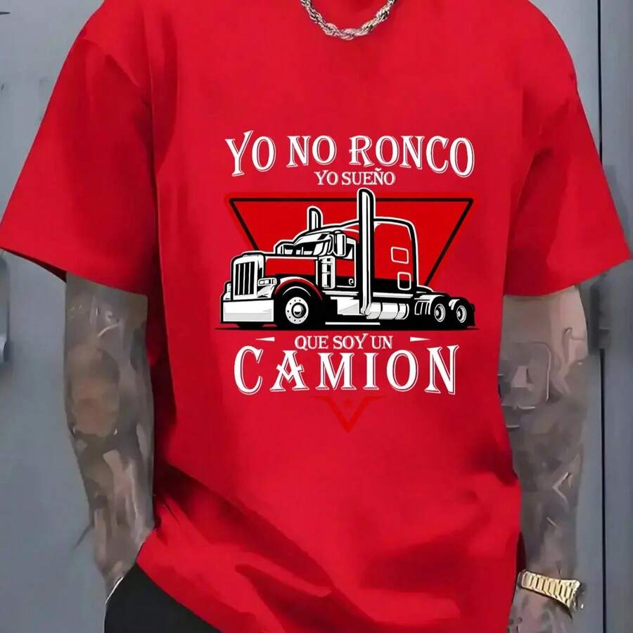Camiseta de Verano para Hombres con Diseño de Camión Mexicano - Estampado de Eslogan de Camionero y Gráfico de Semi-Remolque, Manga Corta Transpirable, Camiseta Casual con Frase en Español p - Gris - Ver 1