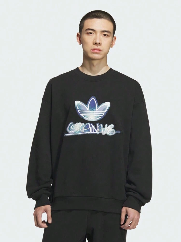 Adidas Originals 男士 SWEAT CREW 運動針織圓領運動衫 KC0116 - 黑色 - 查看 1