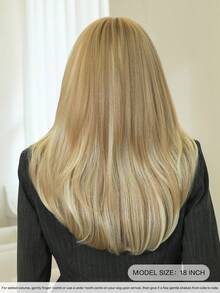 7JHH WIGS 中長款香檳金分層假髮，附簾幕瀏海，18英吋蓬鬆耐熱合成纖維全機製假髮，適合女性派對穿著、萬聖節與節慶 Cosplay 及日常使用 - 香檳色 - 查看 2