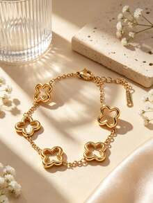 Juego de 3 piezas de joyería de acero inoxidable de estilo elegante para mujer con trébol de vidrio en forma de lágrima incrustado, adecuado para uso formal, ir al trabajo, regalos de cumpleaños y aniversario para esposa/madre - Amarillo Oro - Ver 9