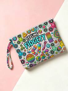 「FEELING FIDGETY」與遊戲控制器印花化妝包，拉鍊式旅行收納袋，輕量耐褪色化妝盥洗包，適合女性、女孩與男性，便攜式化妝收納盒，易清洗，適合母親、老師、朋友、護理師等，女性/男性好友禮品袋，學校與度假旅行必備盥洗包 - 彩色 - 查看 5