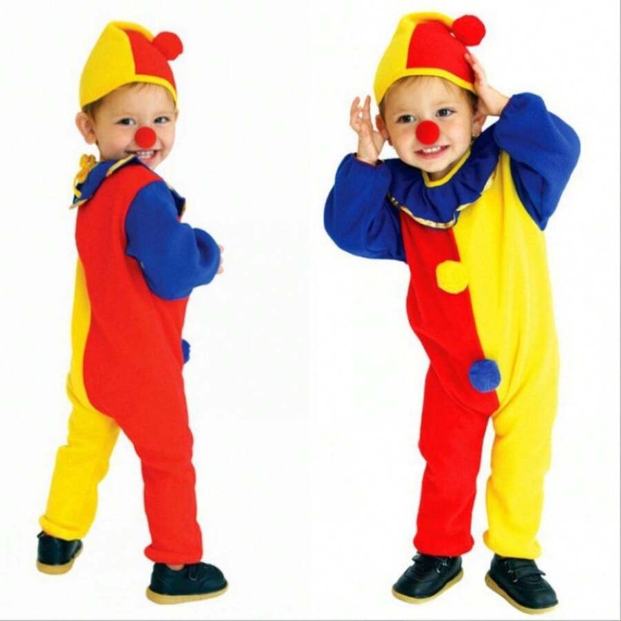 Disfraz de payaso infantil para Halloween, traje para actuaciones en el Día del Niño, ropa de payaso de circo para mascarada. - Payaso rojo y amarillo para niños - Ver 1