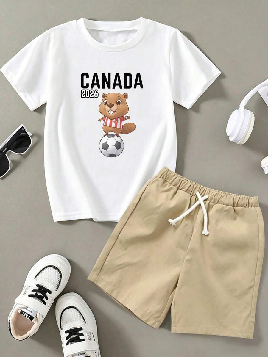 Playera Unisex Canadá 2026 - Camiseta con Diseño de Castor Futbolista - Estilo Casual para Toda la Familia, Playera (No incluye shorts). DB6R - Blanco - Ver 1