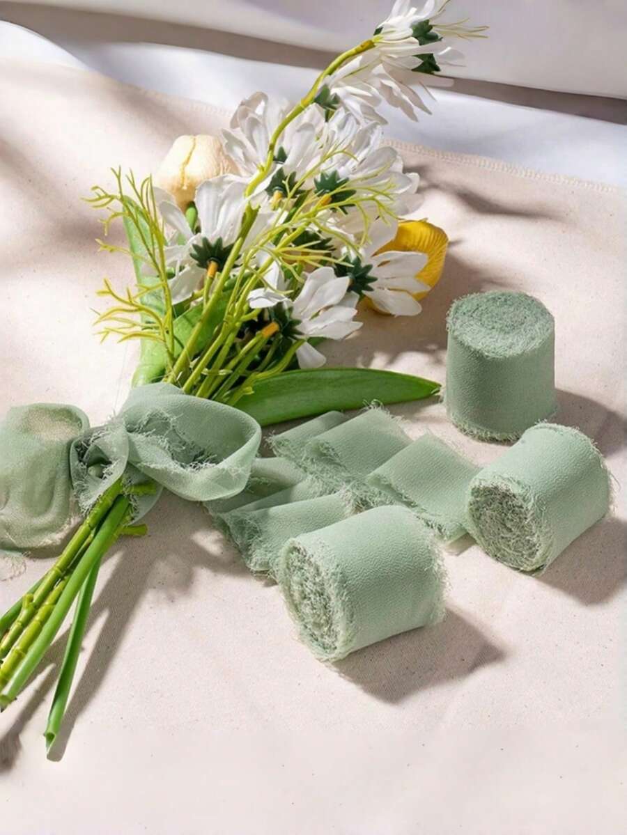 1卷/3卷/6卷手工雾绿色雪纺丝带,DIY流苏装饰布,礼品包装雪纺丝带,1.5英寸宽 x 21码长流苏边丝带,适用于婚礼请柬、新娘捧花、礼品包装、DIY手工、蝴蝶结制作、派对装饰 - 淺綠色雪紡絲帶 - 查看 1