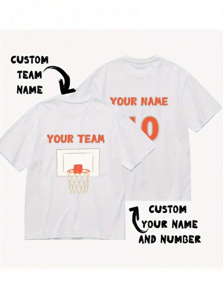 Camiseta de Baloncesto Personalizada para Hombre - Impresión a Doble Cara, Cuello Redondo, Manga Corta - Añade tu Nombre y Número - Ropa Deportiva Suave y Cómoda, Ideal para el Espíritu de E - Blanco - Ver 1