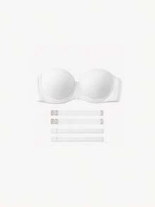 1/2件女款無肩帶內衣，透明肩帶，休閒露背設計，中彈力面料，內衣上衣，可拆卸肩帶 - 彩色 - View 59