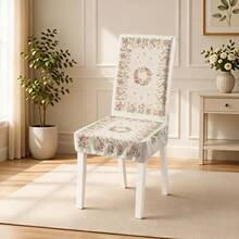 1/4/5/6/7pcs Pink Rose Floral Print Chair Covers/Chair Slipcovers Set, Suitable For Indoor Home, Restaurant, Hotel, Ideal Choice For Modern Daily Decoration. Tablecloth Fits Square Dining Table, Elastic Chair Covers Are Washable. - Multicolor - View 7