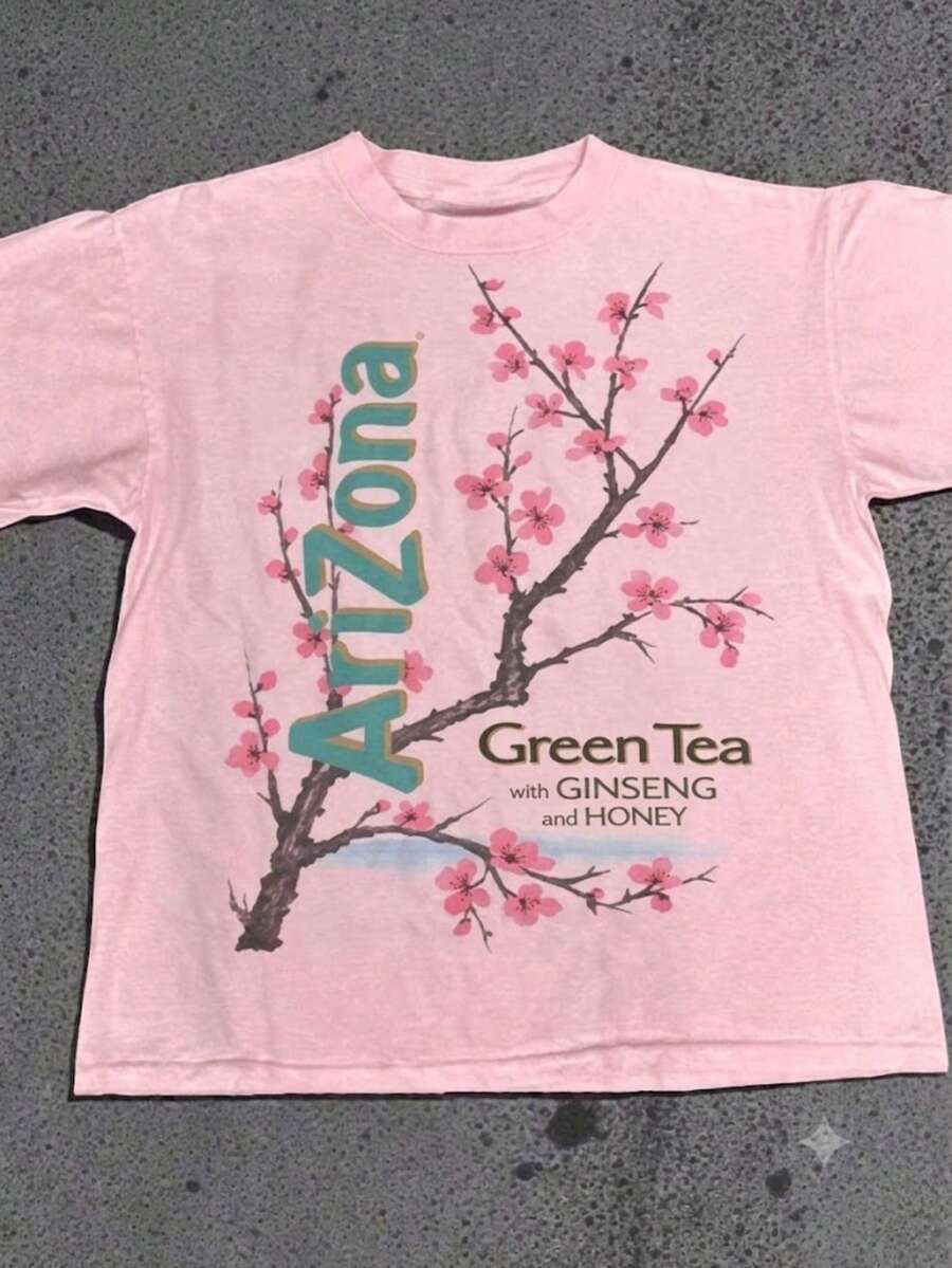 100% Cotton Women's T-Shirt - Men'S Tee Featuring Arizona Green Tea Design - 2026 Everyday Apparel - Summer Tops - New Summer Outfits For Women - 粉色 - 查看 1