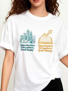 Camiseta de cuello redondo de algodón% de corte holgado para mujer, estilo casual urbano de talla, adecuada para el uso diario y la tempora - Negro - Ver 4