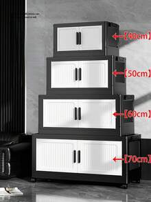 1pc 50cm Wide Folding Storage Cabinet, Large Capacity Multi-Layer Folding Storage Cabinet Set, Stackable Double Door Plastic Storage Cabinet, Multi-Purpose Home Storage Cabinet, Can Store Clothes, Books, Toys, Waterproof And Dustproof, With Wheels, Suitable For Bedroom, Living Room, Study, Bathroom, Home Organization, Christmas Decoration, Kitchen Storage Rack - Black and White - View 4