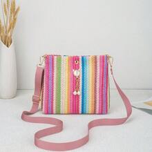 2026 New Fashion Japanese Style Cat Head Pearl Pendant Shoulder Bag, Fresh Sweet Rainbow Woven Crossbody Bag - Multicolor - View 21