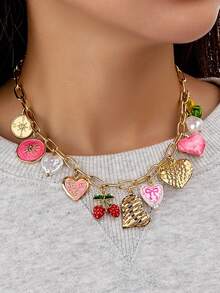 pieza de collar con dije de corazóy lazo de cerámica para mujer, collar de cuentas de perlas sintéticas con dijes, collares con dijes (cerámica hecha mano, el color, la forma y el patr - Multicolor 4 - Ver 5