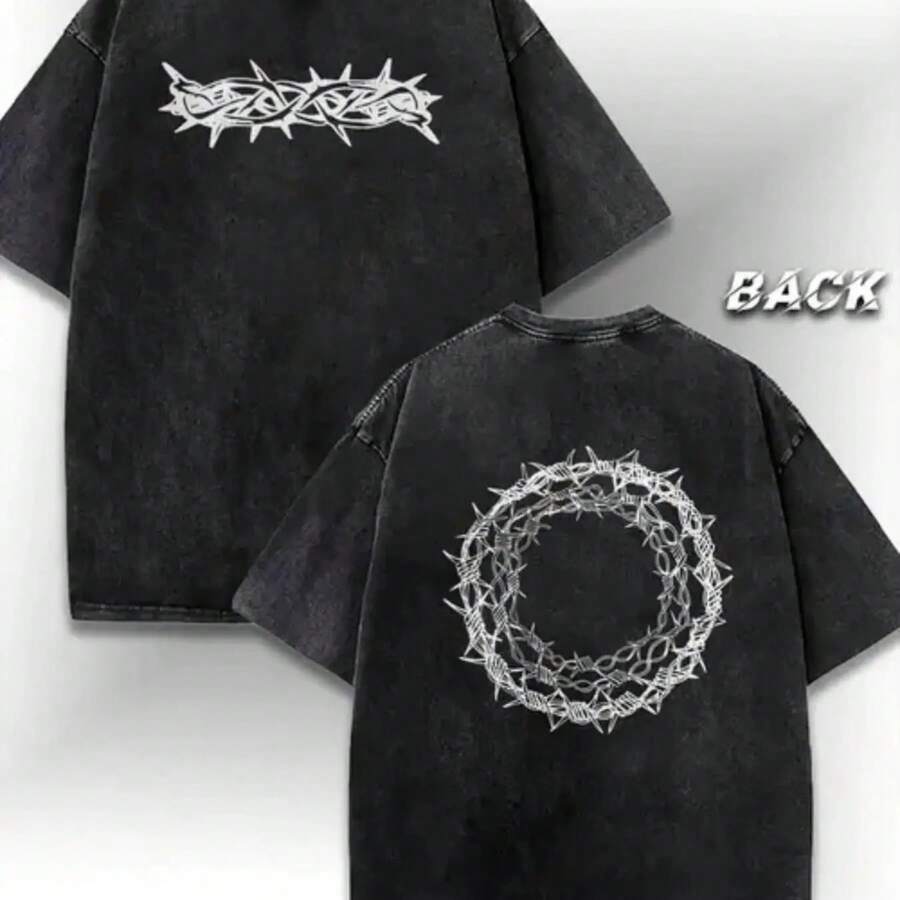 Camiseta Retro Lavada para Hombre - 100% Algodón con Estampado de Letras y Geométricos Estilo Urbano Edición Regular...regalodeladiadema - Negro - Ver 1