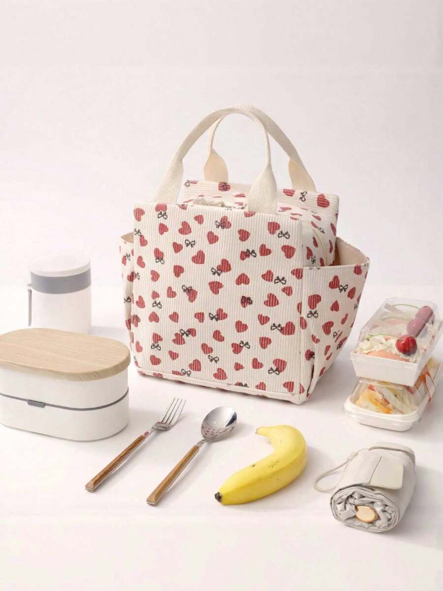 Ripple Insulated Lunch Bag, Large Capacity Tote Bag With Zipper, Multifunctional And Durable Bento Box Carrying Bag, Neutral Floral Pattern Style, Suitable For Picnics, Travel, Work, Etc., Essential For Returning To School, Non Food Contact.