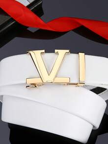 Ceinture pour homme à boucle automatique avec lettre V, noir et blanc, personnalisée, pour le travail, la taille, les pantalons, couleur unie, décontractée, pour les jeunes, la maison, les fêtes et les voyages, 120 cm, 1 pièce - Noir - Voir 7