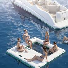 Inflatable Floating Dock,Square Floating Platform With Mesh Swim Area,  Multi-People Inflatable Floating Mat With Bag & Detachable Ladder - B - View 2