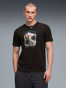 Puma Men's Graphics Short Sleeve Knit Collarless T-Shirt 63689401 - Black - View 1