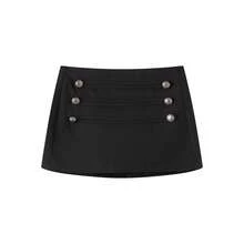 Women's Casual Black A-Line Skirt Pants, Button Detail Design, Short Polyester Non-Stretch Skirt, Suitable For Daily Wear - Black - View 6