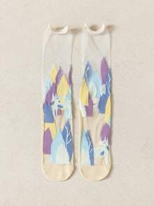 1 Pair Women's Ultra-Thin Summer Sheer Glass Silk Mid-Calf Socks, Sweet Cute Slouch Socks, Suitable For Daily And Date Wear - Multicolor - View 14