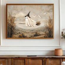 1件裝飾畫/無框畫 奇幻女巫幽靈飛行帆布海報，萬聖節驚悚秋季農舍風牆面藝術裝飾，復古女巫鄉村風，適用於宿舍、客廳、臥室、現代家居裝飾 - A - 查看 1