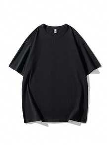 Men's Heavyweight Drape Ribbed Crew Neck Short Sleeve Plus Size Loose Fit Casual Everyday Undershirt Sports - Black - View 4