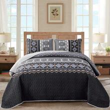 DJY 3 Pieces Orange Striped Quilt Set Queen King California King Size Boho Bedspread Coverlet Bed Set With Two Pillow Covers,Soft Lightweight Microfiber Floral Pattern,Summer Home Bed Room Decor ,Wedding Items,Home Bed Room Decor,Ideal Gift,All Season - 灰黑色 - 查看 5