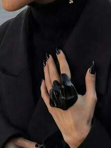 Asymmetrical Pleated Knuckle Ring, Unique Sophisticated Jewelry Accessory With Minimalist Chic Vibe - Wrinkled Joint Ring - View 11