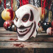 Distressed Pale Evil Grinning Clown Full Latex Head Mask, Black & Red Blood Vein Eye Sockets Sinister Psychotic Circus Clown Mask, Worn Wrinkled Skin Sharp Fangs Terrifying Killer Clown Disguise Mask, Soft Breathable Rubber Horror Cosplay Head Cover, Transparent Visible Eye Holes Frightening Gothic Fierce Monster Clown Mask - Atlantis - View 6