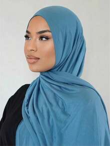 1 Piece Of Solid Color Soft Jersey Hijab, Pure Long Scarf For Women. - 銀色 - 查看 1