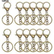12 piezas Ganchos de langosta de aleación con resorte, llaveros de metal multifunción con cadena y anillos de llave planos, adecuados para manualidades DIY de llaveros, decoración de colgantes para mochilas, carteras, bolsos, regalos festivos (10 colores disponibles) - cierre de mosquetón de cadena - Ver 17