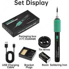 Portable Rechargeable USB Cordless Soldering Iron With 3 Tips - 15W - 650mAh - Black - View 6