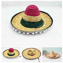 1pc Mexican Outdoor Sun Protection Straw Hat, Pom Pom Straw Hat, Party Straw Hat, Performance Prop Straw Hat, Colorful Straw Hat, [Random Color] Party Straw Hat Performance Hat Prop Colorful Hat, Dance Party Photo Prop - Straw Hat - View 3