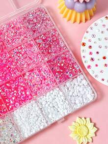 1Box Red Pink Clear Flatback Rhinestones Kit, Mixed Multi-Size 3/4/5mm AB Iridescent Round Crystal Rhinestones With Tweezers, Dotting Pen & Tray Tools, Bedazzling Gem Set For Nail Art, Tumblers, Clothing, Shoes & DIY Handmade Crafts Nail Charms - Multicolor - View 5