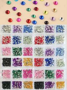6 cajas de set de strass para arte de uñas con base plana de cristal, colores surtidos, para decoración DIY/forma, cristales brillantes con base plana - Multicolor - Ver 1
