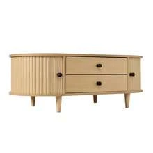 Table basse ronde avec portes enroulables, table basse à 2 tiroirs, table d'appoint, table de salon en MDF, console avec pieds en bois massif, 100 * 50 * 36 cm, charge maximale 50 kg - Bois naturel - Voir 12