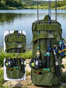 Multifunctional Fishing Backpack Tackle Bag With Rod Holder, Storage For Fishing Gear, MOLLE System Compatible, Suitable For Camping, Hiking, Hunting, Travel, Fishing, Tactical Training - Multicolor - View 3