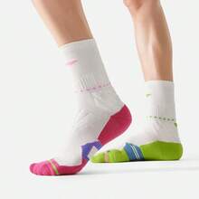 LI-NING Basketball Series Antibacterial Mid-Calf Socks Cushioned Shock Absorbing Socks For Training & Running AWLW037 - White/Bright Pink/Fluorescent Grass Green - View 1