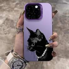 Black Cat Necklace Case For Apple 16Pro,  15Pro, 14Pro, European And American 17Pro New Model - Silver Case - White - Necklace With Black Cat - View 9
