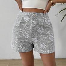 Nuevos shorts de mujer de verano, elegantes, de talle alto y pierna recta, con textura jacquard. - Negro - Ver 2