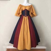 Medieval Retro Style Fitted Dress With Color Blocks, Ruffled Sleeves And A Wide Hem, Ideal For Cosplay And Stage Performances. - Yellow - View 1