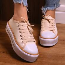Tenis Bege Plataforma Alta lindo casual, Tênis branco feminino - Bege - Visão 3