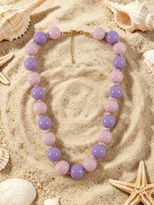 1pc European & American Bohemian Round Geometric Acrylic Mixed Color Beaded Rope Handmade Knotted Women's Necklace With Stainless Steel Accessories, Holiday Gift, Daily Wear - Hand-knotted Resin Stainless Steel Accessory Necklace - View 15