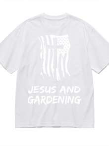 Jesus And Gardening Christian Gardening Fan T-Shirt For Women Men Cotton Short Sleeve Crew Neck Graphic Top Tee - 白色 - 查看 1